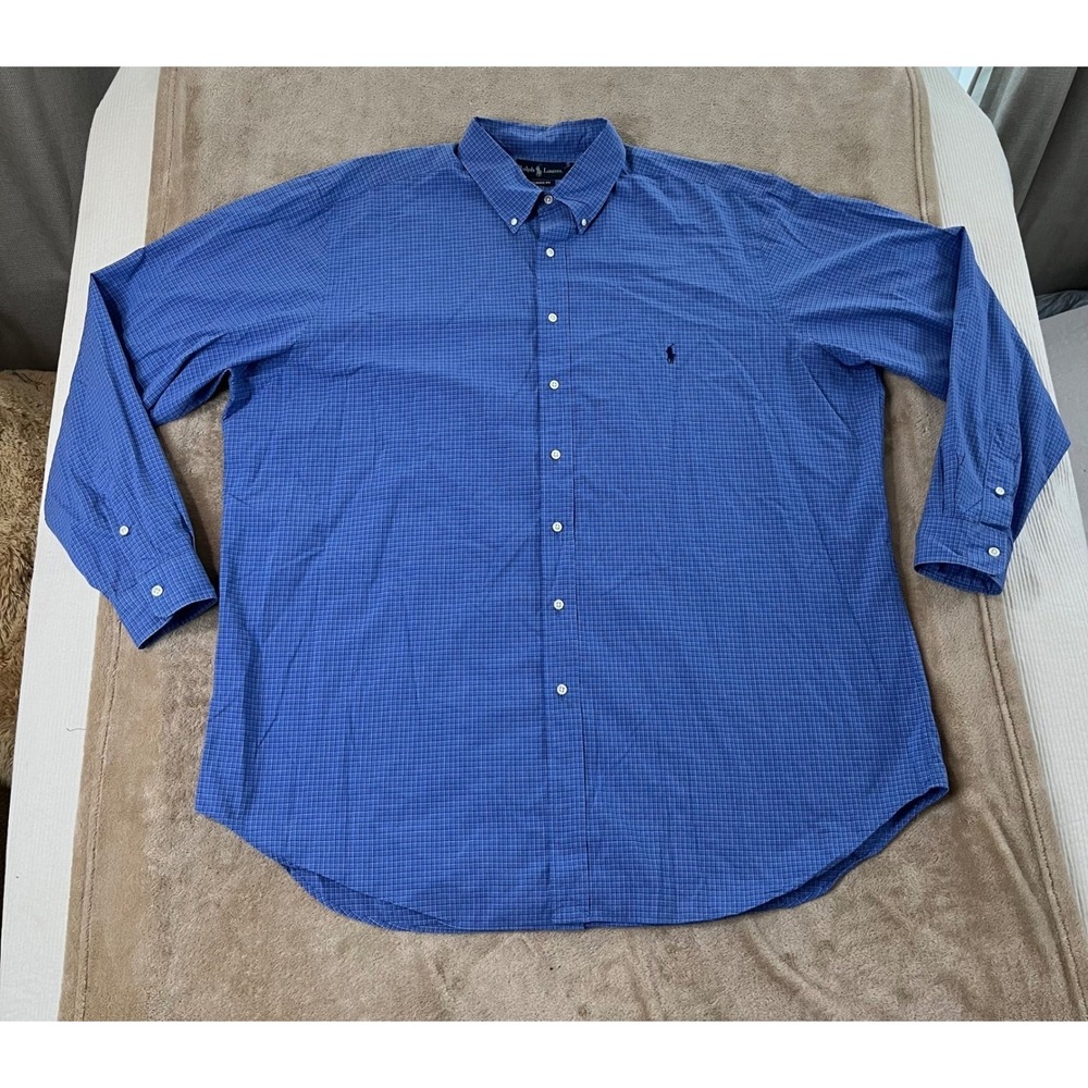 Vintage Ralph Lauren Shirt Men 2XLT Tall Blue Check Classic Button Down L/S EUC